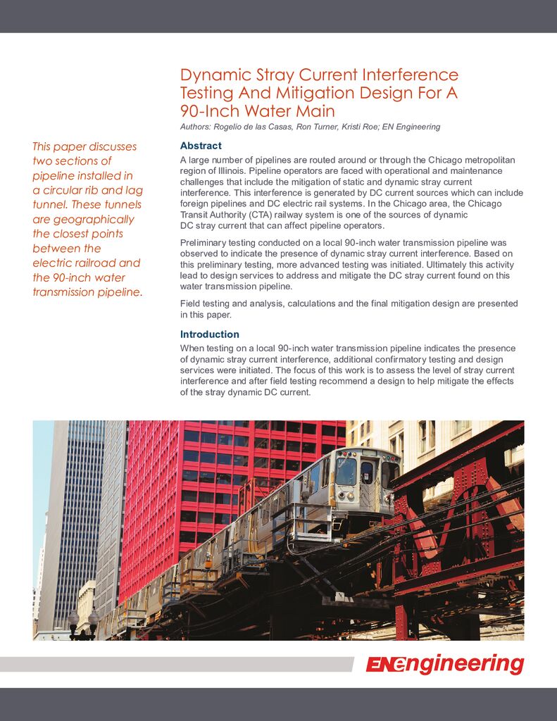 Dynamic Stray Current Interference Testing And Mitigation Design For A 90-Inch Water Main